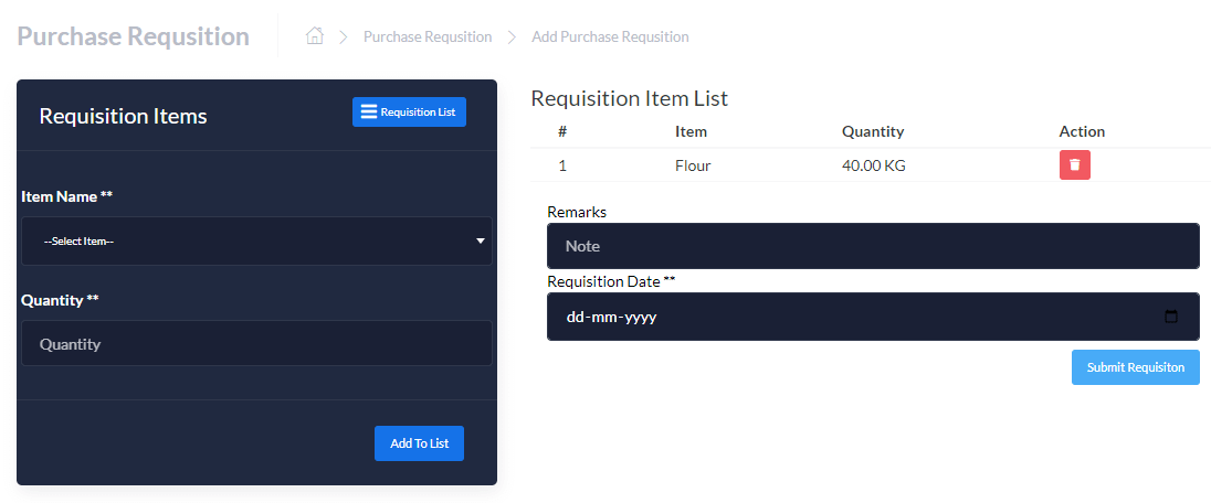 RMS- Purchase Requisition